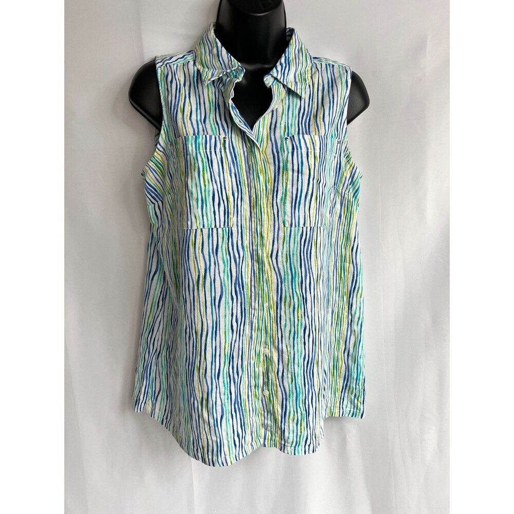 Dana Buchman Linen Blend Sleeveless Top Size S Lagenlook Beach Striped Vacation